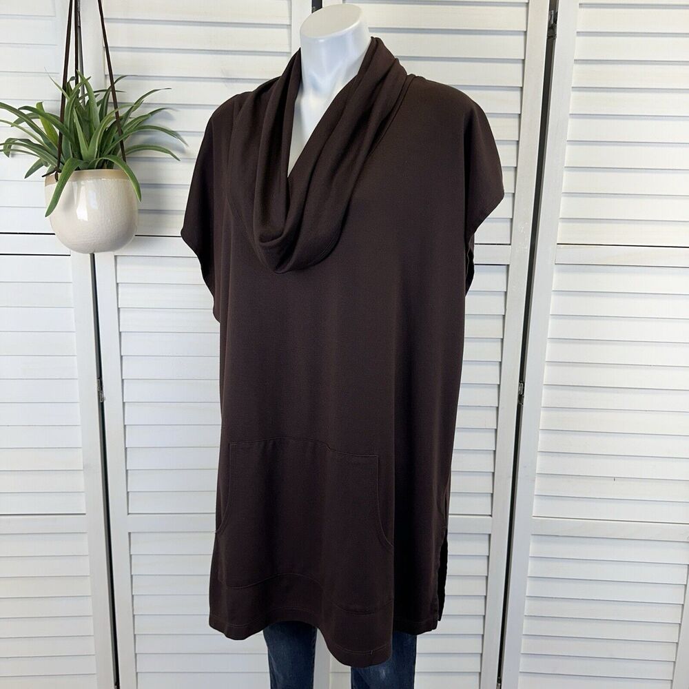 Bryn Walker Brown Pocket Poncho Cowl Neck Tunic Top Kangaroo‎ Lagenlook Size M